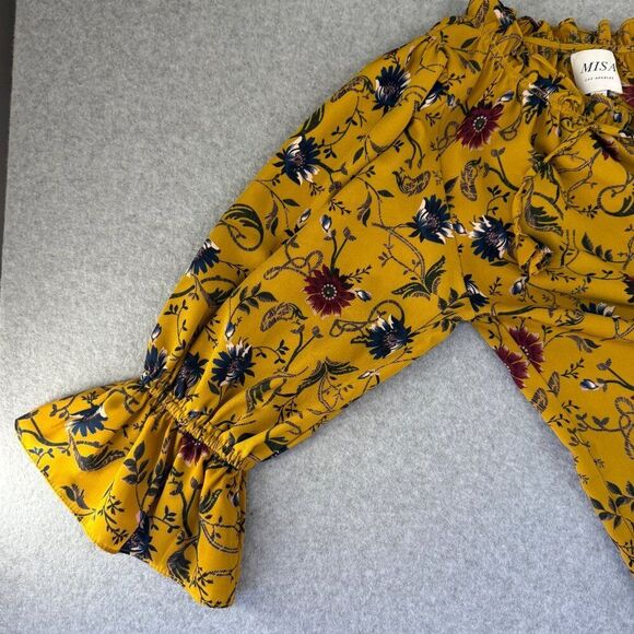 Misa Los Angeles Womens Medium Floral Ruffle Blouse Long Sleeve Boho Yellow Boho - Picture 7 of 11